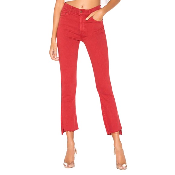 MOTHER The Insider Crop Step Fray Jeans Size 24 New Years Red - Picture 1 of 13